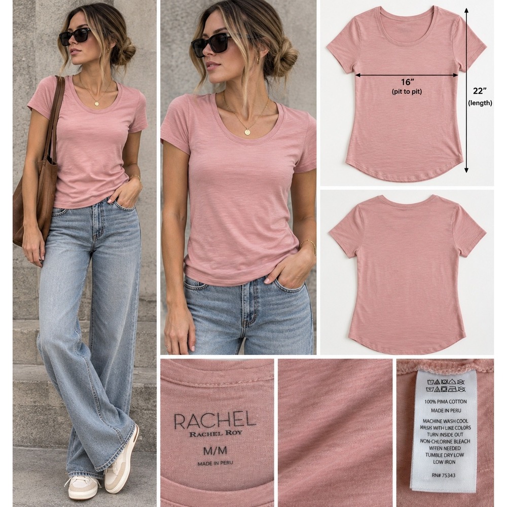 Rachel Rachel Roy Pink Pima Cotton Tee M Made Peru Slub Scoop Neck Minimalist